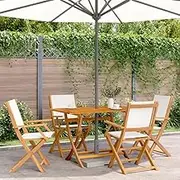 Garden Chair Folding Garden Chairs 4 pcs Cream White Fabric and Solid Wood Patio Seating