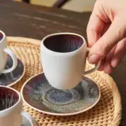 White Galactic Coffee Cup Set for 4 People - Espresso Cups with Saucers, 90ml