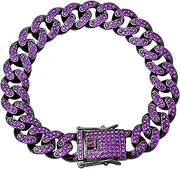 Dog Chain Collar Diamond Cuban Link Necklace Metal Cat Chain Pet Crystal Collar for Dogs Cats(Purlple,28inch(70cm))