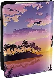 [JEJEA] Summer Palm Tree Print Travel Organizer Credit Cards Case Passport BookPassport Holder Cover Wallet forTraveling,, Black, One Size