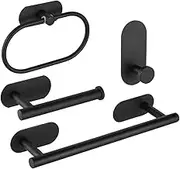 4-Pieces Matte Black Bathroom Accessories Set, Stainless Steel Bathroom Hardware Set, Bath Towel Bar Set, Towel Racks for Bathroom Wall Mounted