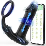 Thrusting Anal Vibrator Prostate Massager - Cock Ring Anal Toy Butt Plug with Thrust & Vibration Modes, App Control Anal Male P Spot Telescopic Prostate Massager Dildo for G-spot Men Couples Waterproof Adult Sex Toy