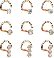 [UBGICIG] 20G Nose Rings for Women – 316L Surgical Steel Nose Studs Cork Screw Nostril Piercing Jewelry 2mm CZ, Stainless Steel, cubic zirconia