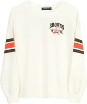 Junk Food Clothing X NFL Browns Womens Kickoff Crew Long Sleeve Football Graphic Top