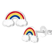 9mm Rainbow Clouds Solid 925 Sterling Silver Studs Girls Earrings