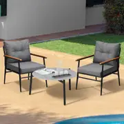 Livsip Outdoor Patio Setting 3 Piece Bistro Lounge Furniture Set 70cm Grey Table