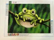 Finished 5D Fashion Diamond Painting Cute Green Frog On Limb 14”x10” NO