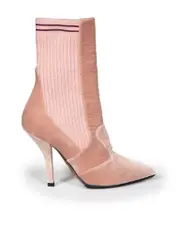 Pink Velvet Glitter Detail Sock Boots