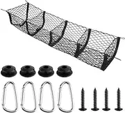 YFZYT 4 Pocket Cargo Net for Pickup Truck Bed, Trunk Bed Organizer Storage with 4 Metal Carabiners＆Holders, Stretchable Heavy Duty Grocery Storage Net for SUV,Car,Van( 47.2 x 11.8 x 11)