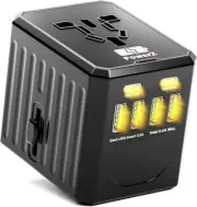 Universal Travel Adapter Fast Charging 4USB-A 2USB-C for iPhone Tablet GoPro