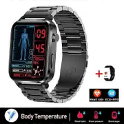 New Smartwatch Blood Sugar Blood lipids Blood Pressure Body Temperature Health Monitoring Smart Watch for Men Women Clock Black steel