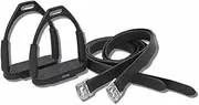 AMKA Stirrups with Joint Black Safety Stirrups with Leather Stirrup Straps in Set