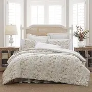 Laura Ashley - Twin Comforter Set, Reversible Cotton Bedding with Matching Sham, Floral Home Decor with Plaid Reverse (Bramble Floral Beige, Twin)