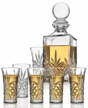 Godinger Dublin Crystal 7 Piece Spirits Decanter & Shot Glass Set. NEW