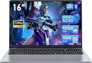 FUNYET 16 Inch PC Laptop, N150 Processor Notebook (up to 3.4 GHz), 16GB RAM 512GB SSD, Win 11 Laptop, 1920 x 1200 FHD Laptops, Computer with Illuminated Keyboard, 6000 mAh Battery, WiFi 5, BT 5.0