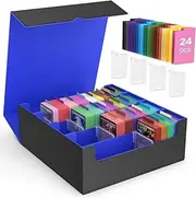 Trading Card Storage Box - 2400+ MTG Deck Box with 24 Colorful Dividers & 4 Card Supporters. Fits for Magic Game Cards, YugiOh, TCG, PTG and Sport Cards, Black Blue.