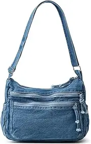 [Epsion] Women's Retro Large Canvas Denim Shoulder Bag Denim Crossbody Handbags Casual Style Lightweight Tote Purse
