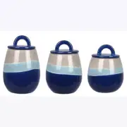 3 Piece ceramic blue artistic canister set