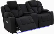 Electric Recliner Stylish Rhino Fabric Black Couch 2 Seater Lounge with LED Features