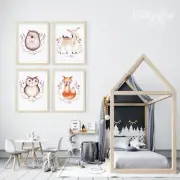 Baby nursery wall art prints, Playroom decor art, Boho, Floral, Woodland animals