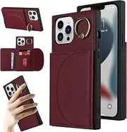 Cavor for iPhone 12 Pro Max Case for iPhone 13 Pro Max Case (6.7") Flip Leather Wallet Card Slots Back Cover with 360°Rotation Ring Holder Kickstand-Wine Red