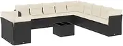 vidaXL 12-Piece Black Poly Rattan Garden Sofa Set with Cushions - Modular Outdoor Patio Furniture for Terrace or Backyard