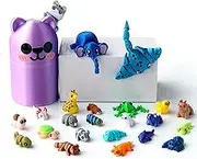 HiesDeosn 22PCS 3D Printed Mini Animal Set, 20pcs + 1Random Pet + 1 Gift Box, Cute 3-D Print Fidget Animals Executive Desk Decoration, Gradient Silk Purple