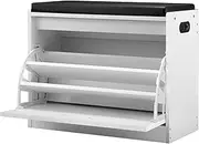 OIKITURE Shoe Cabinet with Flip-Up Drawer - Adjustable 3-Tier Shelves Shoe Bench, Freestanding Shoe Rack Storage Built-in Handle, 200KG Weight Capacity, White