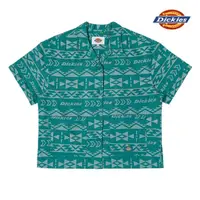 在飛比找momo購物網優惠-【Dickies】女款深湖綠民族風印花純棉緹花布料捲袖設計短