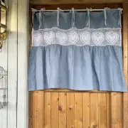 Blue Short Door Curtain Flower Living Bedroom Bathroom Window Curtain Valance