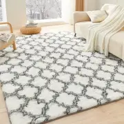 6x9 Geometric Shag Area Rug for Bedroom, White 6x9 feet Geometric White/Grey
