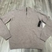 Christian Lacroix Cashmere/Merino Wool 1/4 Zip Pullover Sweater Tan Mens Medium