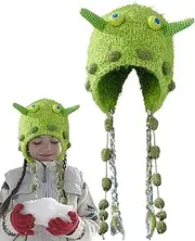 [Maciun] Knitted Trapper Hat,Soft Little Animals Warm Headwear | Cute Trapper Hat with Earflaps Hunting Outdoor Hat for Men Women Winter Cycling Skiing Skating Green