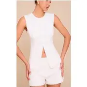 White Hook And Eye Detail Waistcoat, White