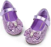 [PANDANINJIA] Flower Girl Shoes Toddler Little Kid Ballet Flats Pearls Wedding Party Mary Jane Girls Dress Shoes, Purple Sequin, 7 Toddler