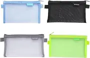 4 Pcs Transparent Mesh Pencil Bags, Mesh Zipper Pen Pouch, Exam Pencil Case, Transparent Stationery Bag, Nylon Pencil Storage Pouch, Portable Travel Toiletries Bag for School, Office, Home