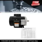 115V/230V 56 Frame 13.6/6.8A 1750RPM 1 HP Farm Duty Single Phase Motor