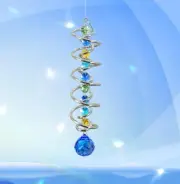 Gazing Ball Spiral Tail Wind Spinner Sun Catcher Rainbow Maker Double-Spiral Blu