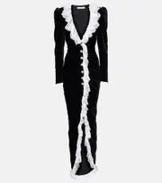 [Alessandra Rich] Alessandra Rich Lace-trimmed velvet maxi dress AU 6 black