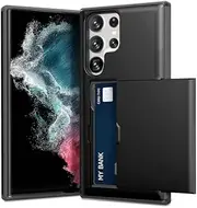 [ZUSLAB] Card Holder Case Designed for Samsung Galaxy S23 Ultra 5G Case Slide Armor Card Holder Protective Shockproof Hard Back Cover (2023) - Black