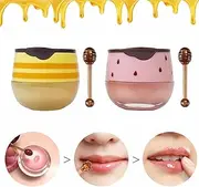 2PCS Bee Lip Balm Honey Pot, Honey & Strawberry Propolis Moisturizing, Hydrating & Prevention Dry and Cracked Lip Scrubs Exfoliator (A)