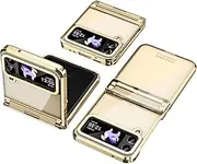 [XBS-Better] Case for Samsung Galaxy Z Flip4 5G 2022, Silm Premium Fit Electroplating Frame Crystal Silver Cover with Hinge Protection Case for Galaxy Z Flip 4-Gold