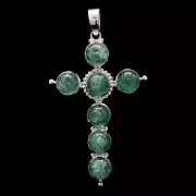 925 Sterling Silver Handmade Round Cut Stone Cross Style Emerald Quartz Pendants