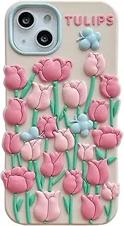YAKVOOK for iPhone XR Case, Kawaii 3D Silicone Cartoon Tulip Flower Butterfly Case, Shockproof Protective Case, Pink