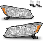 Headlights W/Bulbs for 2008-2012 Honda Accord 4Dr Headlamp Replacement Driver & Passenger Side, NOT fit coupe models or Crosstour models