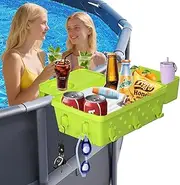 (2025 Upgrade) 1-Pack Poolside Storage Basket Above Ground Pool Accessories, Pool Storage Basket with Cup Holder, Poolside Storage to Organize Dink, Cup, Towel, Phone, Sunglasses and More (Green)