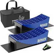RVMATE Camper Levelers 8-Piece Kit RV Leveling Blocks Camper Wheel Chocks Including Two Curved Levelers, Two Chocks, One Level and Two Rubber Grip Mats in Storage Carrying Bag