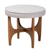 Baxton Studio Theo Fabric Footstool Ottoman Greyish Beige/Walnut Brown