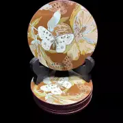 Set Of 6 Demdaco Lightweight Coasters Blue Brown Moth Floral Design Susan Killip