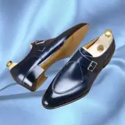 Premium Quality Blue Leather Single Monk Strap Loafer Party Wear Shoes